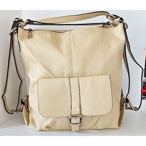 Tano Ivory Pebble Soft Glove Leather Backpack Purse Handbag Shoulder Straps Flap